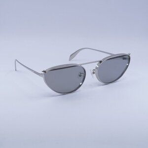 Alexander McQueen AM0424S 004 Sunglasses Silver Cat Eye Frame, Grey Lenses